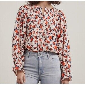 Elizabeth and James Cotton Tunic  Blouse Floral Red‎ Blue Peasant Size Small